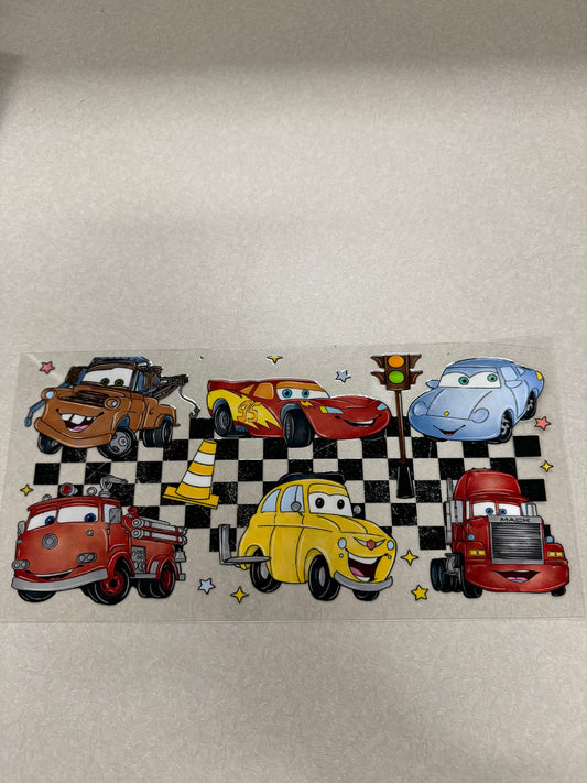 Cars with checkered background