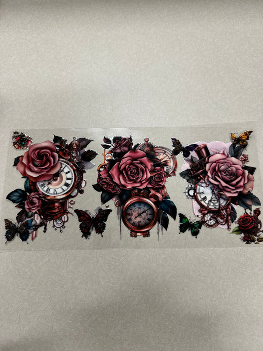Deep pink roses with clocks