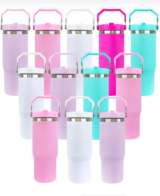 30oz stainless steel cups with handle purple, light pink, hot pink, white
