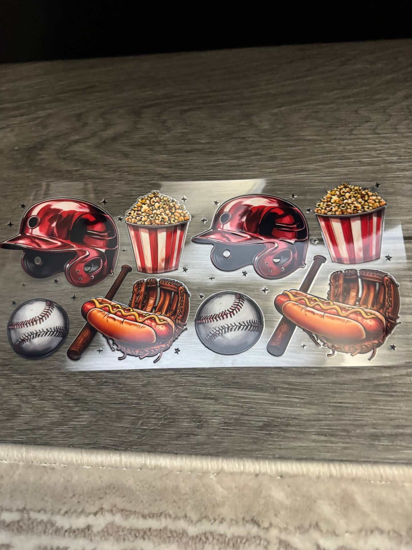 Baseball helmet and popcorn