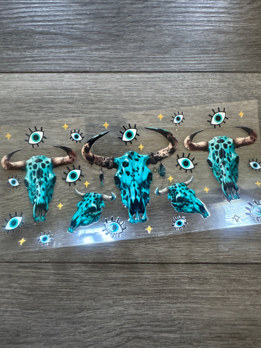 Teal Cow Skull